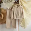 Conjunto de Moletom com Capuz para Meninas Outono Roupas de Bebê Menina Estilo Coreano Roupas Infantis Conjunto de Renda de Duas Peças para Crianças Roupas Infantis