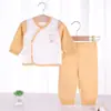 Conjunto de duas peças de algodão puro sem costura para recém-nascidos. Design de Gravata com Carcela Diagonal