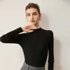 Blusa de Tricô Feminina Canelada de Gola Alta Outono Inverno Texturizada Slim Fit Elástica Camada Base Manga Longa Elegante Pulôver