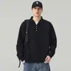 Novedad Otoño/Invierno 2026: Sudadera a cuadros para hombre con cuello camisero y detalle de botones, estilo American High Street, top casual holgado y cómodo