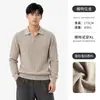 Camisa Polo de Punto con Cuello para Hombre Estilo Old Money Otoño Textura de Canalé Vertical Sencillo para el Trabajo Top de Punto de Manga Larga