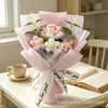 Buquê de Flores de Tricô Produto Acabado Rosas e Lírios Presente de Natal Dia dos Namorados Flores Artificiais Flores Falsas Tecidas com Fio Feito à Mão