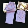 Novo Pijama Feminino Listrado Multicolorido Transfronteiriço de Seda Gelo e Neve Imitação de Seda de Alta Qualidade Calças de Manga Comprida Roupa de Casa Exportação Atacado
