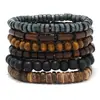 Pulseira Árvore da Paz Estilo Europeu e Americano Transfronteiriça Conjunto de Várias Peças Pulseira de Contas de Madeira Vintage Simples Masculina Empilhável Personalizada