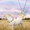 Collar con Colgante de Diamante Colorido de Unicornio de la Suerte de Estación Independiente Transfronteriza, Dibujos Animados, Lindo Pony, Meteorito, Cadena Clavicular