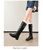 Botas Negras Retro de Tacón Grueso Hasta la Rodilla para Mujer Otoño Invierno Nuevo Estilo Botas de Montar de Tacón Grueso Elegantes Adelgazantes Botas de Caña Alta Individuales