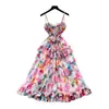 Vestido camisola sexy con estampado degradado estilo vacacional para mujer, con parte delantera corta y trasera larga, volantes plisados, vestido largo estilo dopamina