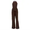 Conjunto Sexy Hot Girl Europeu e Americano Feminino Verão 2025 Novo Top de Gola Halter Costas Abertas com Cadarço Calça Solta Conjunto de Duas Peças