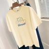 Camiseta de algodón grueso de 260 g para mujer, de verano, de manga corta, cuello redondo, diseño estampado bonito, camiseta de media manga.