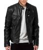 Chaqueta de cuero sintético con cuello alto y bolsillos decorativos para caballero de negocios de invierno con cremallera cálida y cuello alto