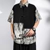 Camisa masculina de seda gelada de alta qualidade, manga curta, nova para o verão de 2024, casual, estilo ruffian, bonita, com costura tie-dye, confortável, combina com tudo