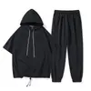 Traje Pantalón de Nueve Puntos Marca de Moda Traje de Dos Piezas Holgado Deportivo de Manga Corta Traje Casual Juvenil de Primavera Algodón Gris