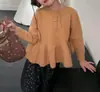 Suéter da Moda para Meninas Outono/Inverno 2026 com Gola Redonda e Barra Versátil com Babados, Malha para Envio Transfronteiriço