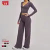 Zechuang Conjunto de Yoga com Manga Longa Escovada Estilo Europeu e Americano Calça Esportiva de Perna Larga Roupa Casual Versátil para Yoga 4520