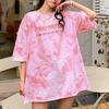 Camiseta de Manga Corta Casual Holgada Estilo Europeo y Americano de Comercio Exterior de Verano Tie-Dye Cuello Redondo Bordado de Letras Pg3793