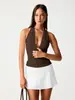 Top de Tirantes Halter Delgado con Escote en V Profundo, Camisola Elegante Fruncida sin Espalda, Nuevo para Primavera/Verano 2026