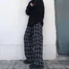 Calça xadrez feminina para primavera e outono, estilo coreano ins retrô, calça casual reta de perna larga, cintura alta solta, moda
