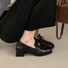 Mocasines de mujer de tacón grueso, primavera y otoño, de una sola capa, tacones altos, sin cordones, estilo británico, tacón medio, Mary Jane, zapatos pequeños de cuero.