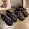 Zapatos de Mujer Derby Invierno Retro Gamuza Dedo Gordo Casual de Negocios Zapatos de Cuero Estilo Británico Suela Gruesa Aumentadores de Altura Para el Trabajo Calzado de Moda