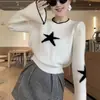 Suéter de punto lindo estilo coreano con mangas acampanadas y estampado de estrella de cinco puntas para mujer, nuevo top versátil moderno y juvenil para mujer