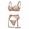 Novo Conjunto de Lingerie Sexy de Verão Multicor Vazado com Cinta-Liga e Anéis de Perna, Conjunto de Quatro Peças