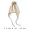 Gorro para Mujer 100% Cachemir Puro con Cordones Gorro Cálido Estilo Baotou Resistente al Viento y al Frío Protección para los Oídos Gorro de Lana Gorro de Punto con Pelo