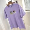 Camiseta de algodón grueso de 260 g para mujer, manga corta, diseño estampado de marca de moda de Hong Kong, cuello redondo, manga corta holgada.