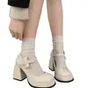 Preto Mary Janes Lolita Salto Grosso Baixa Estatura 2026 Outono/Inverno Novos Saltos Altos Versátil Solado Grosso Sapatos Pequenos de Couro Feminino