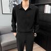 Camisa casual de manga larga para hombre estilo coreano moderna versátil de color liso Ruan guapo con caída camisa interior para traje