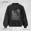 Moletom com Estampa Abstrata Americana Tie-Dye Desgastado Masculino Primavera/Outono Solto Estilo de Rua ins Gola Redonda Roupa Esportiva