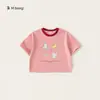 Roupas Infantis Bangxuan Camiseta Infantil Verão Color Block Gola Redonda Bebê Manga Curta Estilosa Casual Top para Meninas Roupas Largas