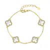 Pulseira de Trevo de Quatro Folhas em Estoque, Prata Pura 925 Banhada a Ouro Real, Pulseira de Ágata Negra para Mulheres, Ajustável, Madrepérola Natural, Exquisita, Estilo Ins