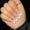 Usando un parche de uña postiza al por mayor, borde blanco francés, polvo plateado, uñas finas, uñas, uñas, uñas, piezas de uñas, producto terminado, uñas al por mayor