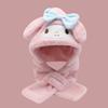 Conjunto de Gorro y Bufanda de Dibujos Animados de Dos Piezas Otoño e Invierno Kuromi Cinnamoroll para Niños, Gorro con Capucha Integrada para Protección contra el Frío