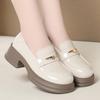 Una generación de mocasines de suela gruesa para mujer, nuevos de primavera y otoño, estilo británico retro, muffin, zapatos pequeños de cuero, tacón grueso, zapatos negros