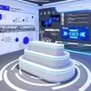 Stand Personalizado de Forma Irregular Pintado para Salão de Exposições Gabinete de Exibição de Produtos com Toque Tecnológico Mesa de Experiência Luminosa Ilha Central de Vidro para Exibição