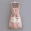 Vestido de Princesa Pastoral Delantal de Lona Cocina Cocinar Ropa de Moda Protector Delantal de Cintura Elegante Catering Ropa de Trabajo Resistente a las Manchas