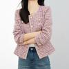 Jaqueta Rosa Pequena Fragrância 2024 Primavera e Outono Novo Estilo Elegante Pequena Fragrância Versátil Roupa de Trabalho Estilo Coreano Jaqueta Feminina Moderna