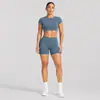 Conjunto Esportivo de Manga Curta com Costas Nuas Transfronteiriço para Mulheres com Bojos Top Fitness Roupa Esportiva ao Ar Livre Roupa de Yoga