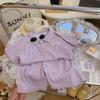 Roupa de Verão Infantil para Bebê Menina Desenho Animado Estilo Coreano Fato Fino Lapela Renda Menina Doce Estilo Menininha