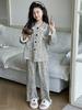 Conjunto de Ropa de Casa para Niñas Estilo Primavera y Otoño con Bordes Deshilachados, Nuevo Modelo 2026, Conjunto de Dos Piezas de Pijama Rayado de Algodón Puro para Niña Grande