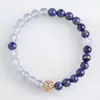 Pulsera de Lapislázuli Natural para Mujer, Lujo Ligero Nicho Exquisita Pulsera de Cristal con Cuentas de Aguamarina, Apilable Doble Círculo Regalo