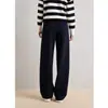 Novedad Otoño e Invierno 2026 Pantalones Casuales Azul Marino de Pierna Recta para Mujer con Tacto Fluido, Moda Elegante de Ropa de Trabajo, Pantalones de Pierna Ancha Forrados de Polar