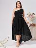 Ropa de mujer de talla grande, comercio exterior europeo y americano, Amazon, nuevo vestido de color liso con hombros oblicuos, vestido.