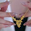 Conjunto de cadena con borlas de flores y lunas, de latón chapado en oro, con flores de imitación doradas, estilo brocado, para boda, con cadena integrada.