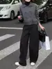 241183 Big Aimei Yiyuan Outono 2024 Novo Conjunto Casual de Cor Sólida com Lapela e Abotoamento Duplo e Calça de Perna Larga Estilo Ocidental