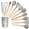 Espátula de Silicona con Mango de Madera, Cuchara para Sopa, Colador, Juego de 12 Piezas, Sartén Antiadherente, Espátula de Silicona, Juego de Utensilios de Cocina de Silicona Resistentes a Altas Temperaturas