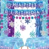 Juego de decoración para fiesta de cumpleaños con temática de hielo y copos de nieve azul y morado, con pancarta, adornos para pasteles de panal y decoraciones para pared de fondo