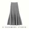 Saia Tricô Cauda de Peixe Elegante Versátil Retrô para Mulheres Outono e Inverno Nova Cintura Alta Efeito Emagrecedor Justa no Quadril Linha A Longa