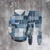 Conjunto de Moletom com Capuz Solto Casual e Calça de Moletom com Estampa Digital 3D em Imitação de Jeans, Novo e na Moda, Transfronteiriço